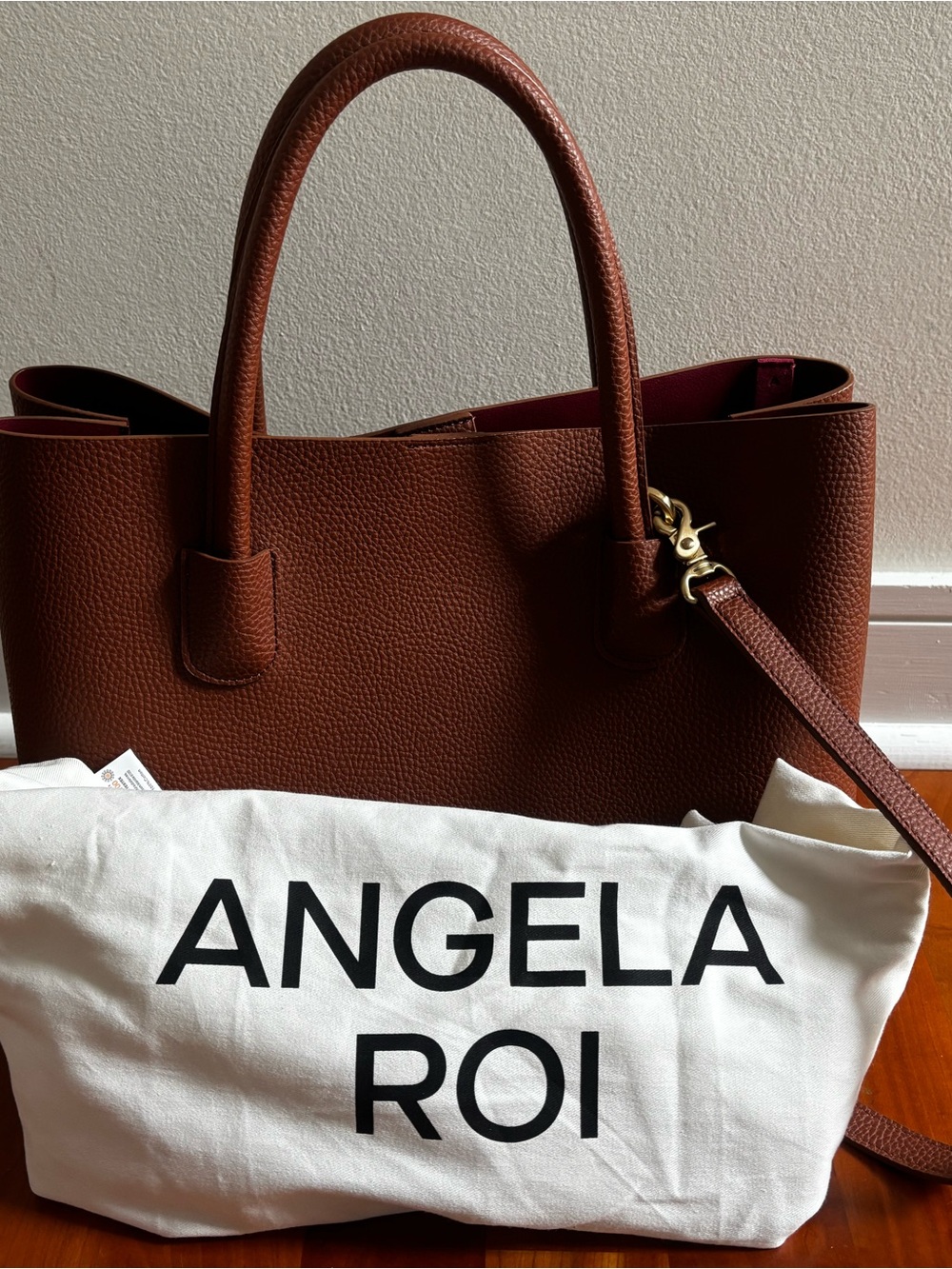 Angela Roi Chestnut Pebbled Vegan Leather Tote with Detachable Strap